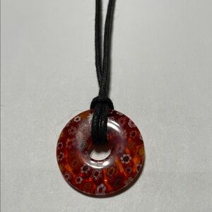 Red Millefiori Glass Donut Necklace